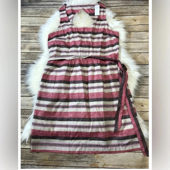 Ann Taylor LOFT Size 10 Striped Linen Cotton Blend Sleeveless Dress NEW! - Picture 2 of 5